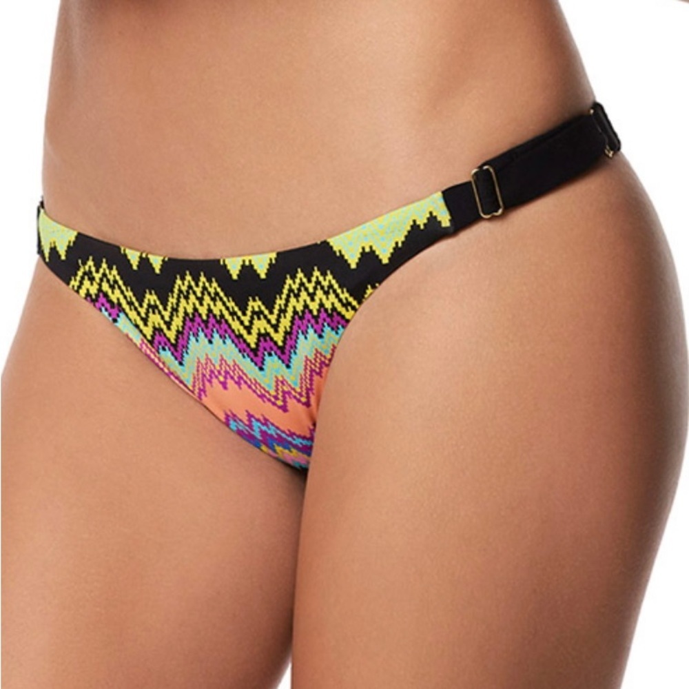 NWT Pilyq Clara Mixed Color Geometric Full Bikini Bottoms with Adjustable Sides